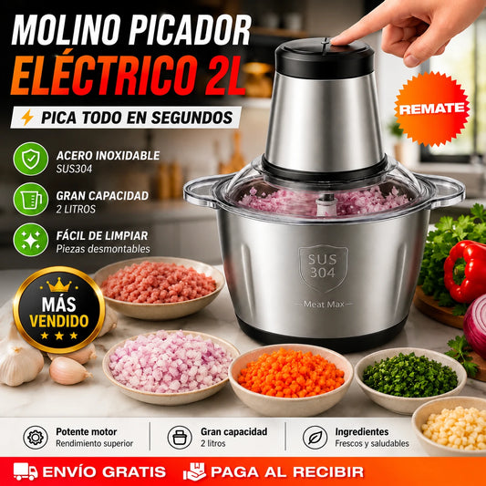 PROMO 60% 🔥 Molino Picador Eléctrico 2L - Acero Inoxidable