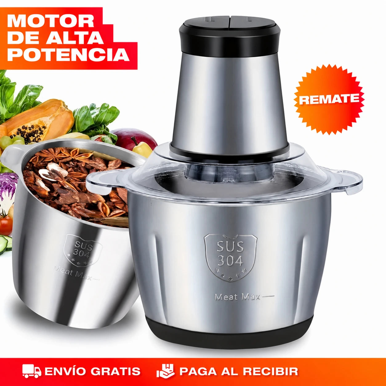 Molino Picador Eléctrico 2L - Acero Inoxidable