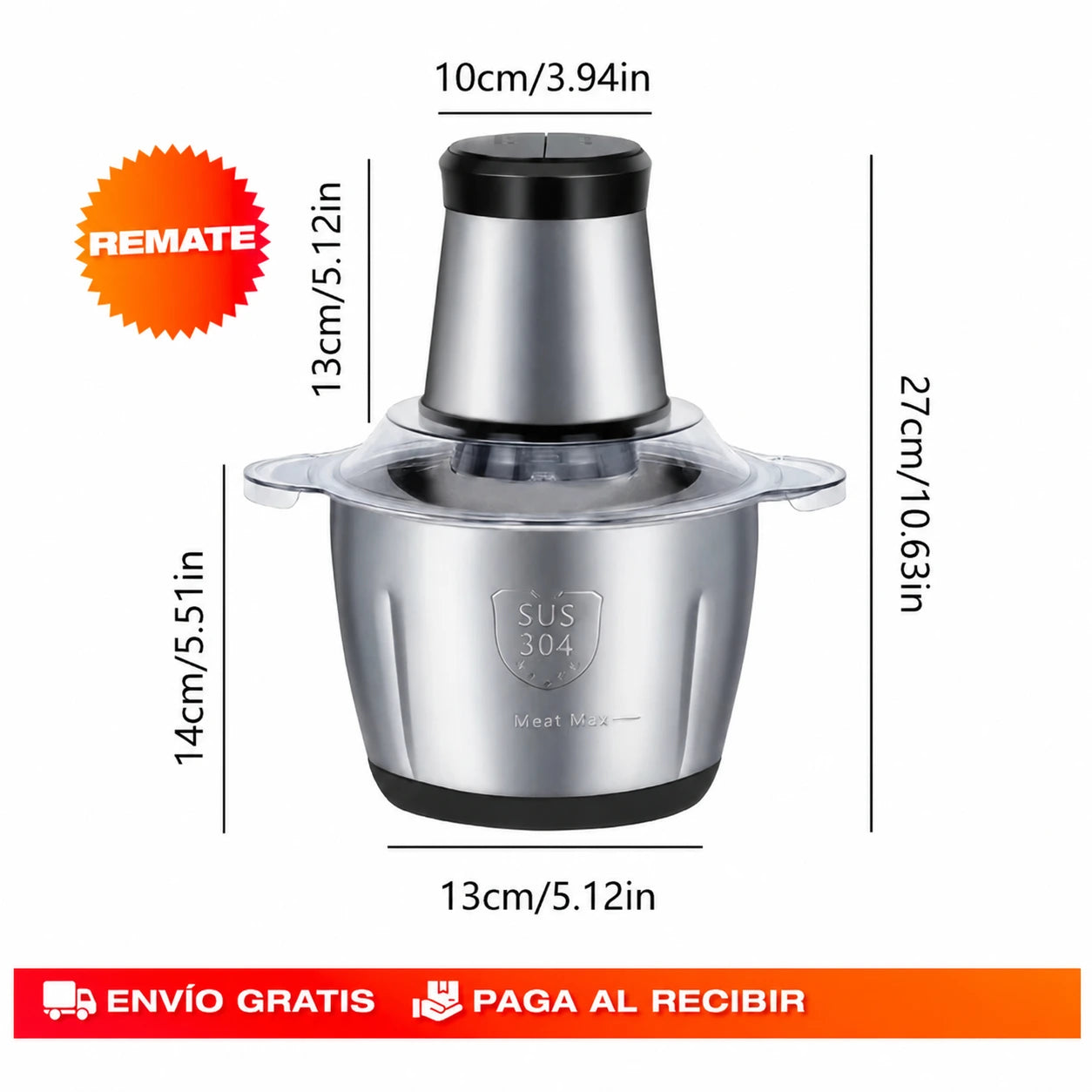 Molino Picador Eléctrico 2L - Acero Inoxidable