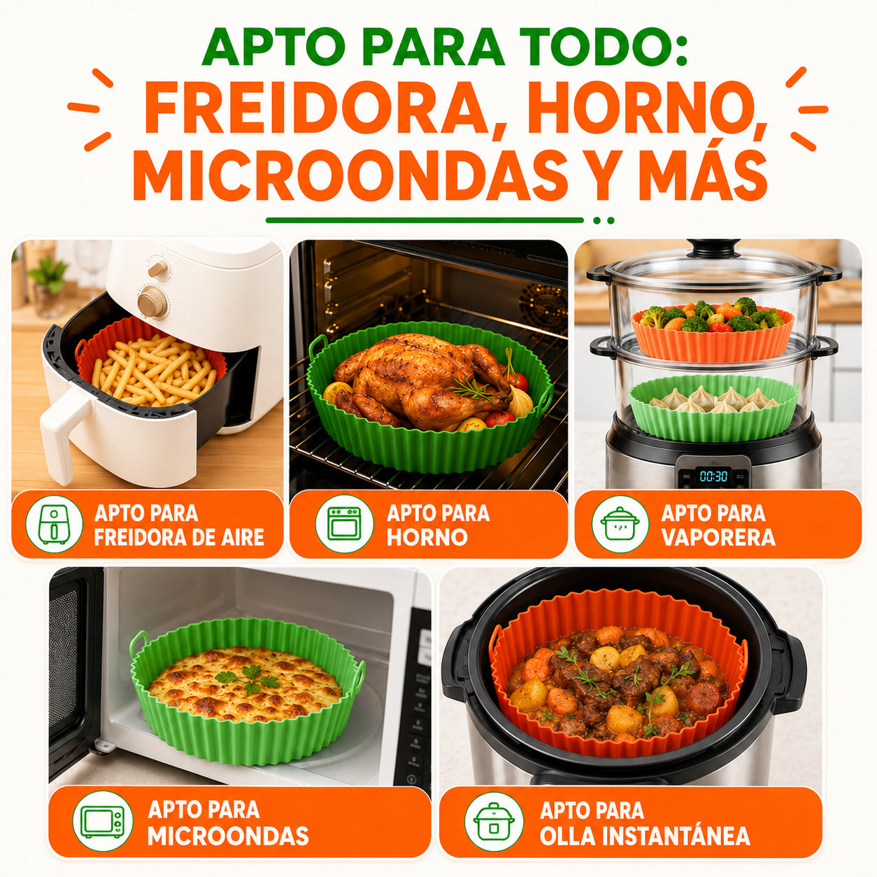 PROMO - Pack 6 - Moldes de Silicona Antiadherentes para Freidora de Aire