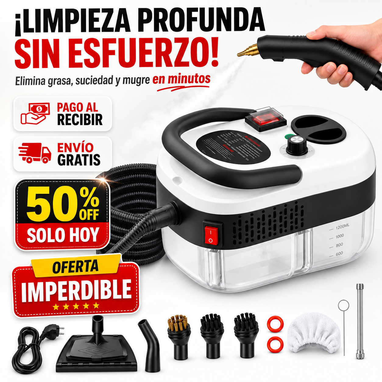 PROMO 50% OFF - SOLO HOY - Limpiador a Vapor Portatil con Esterilización a Présion