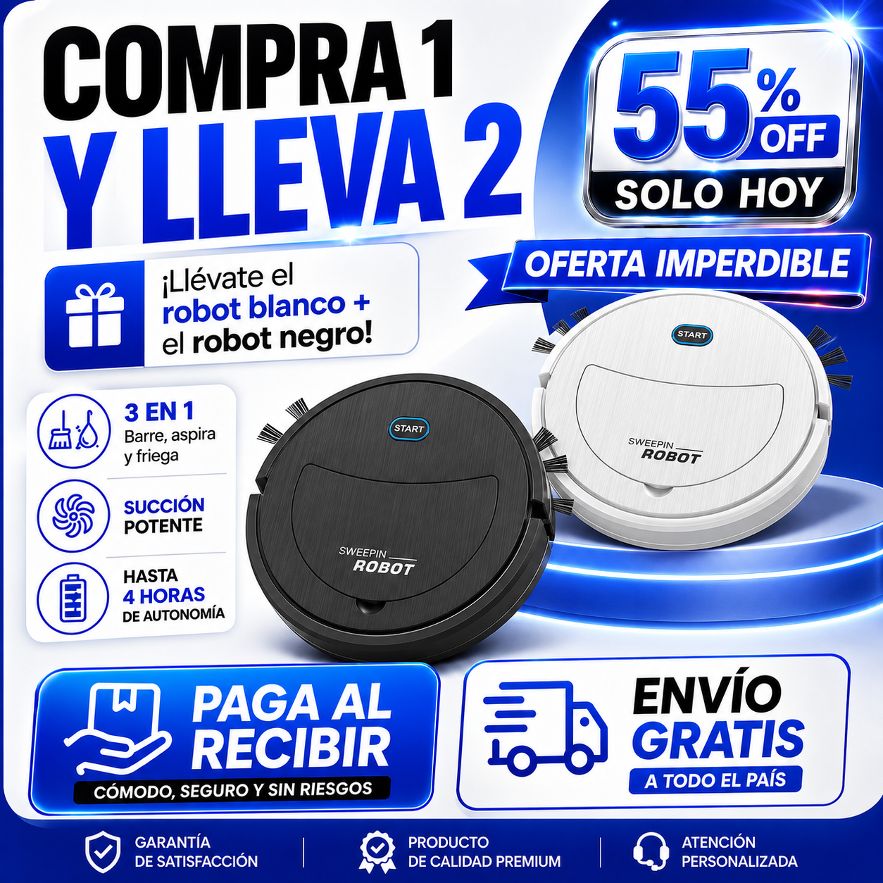 Compre 1 y LLÉVATE 2 - Robot Aspirador Inteligente BotClean™ Max 3 en 1